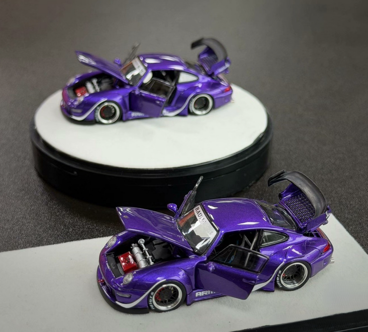 PGM RWB Porsche 993 Army Girl Purple 1/64 Diecast Model Car Full Opening Limited