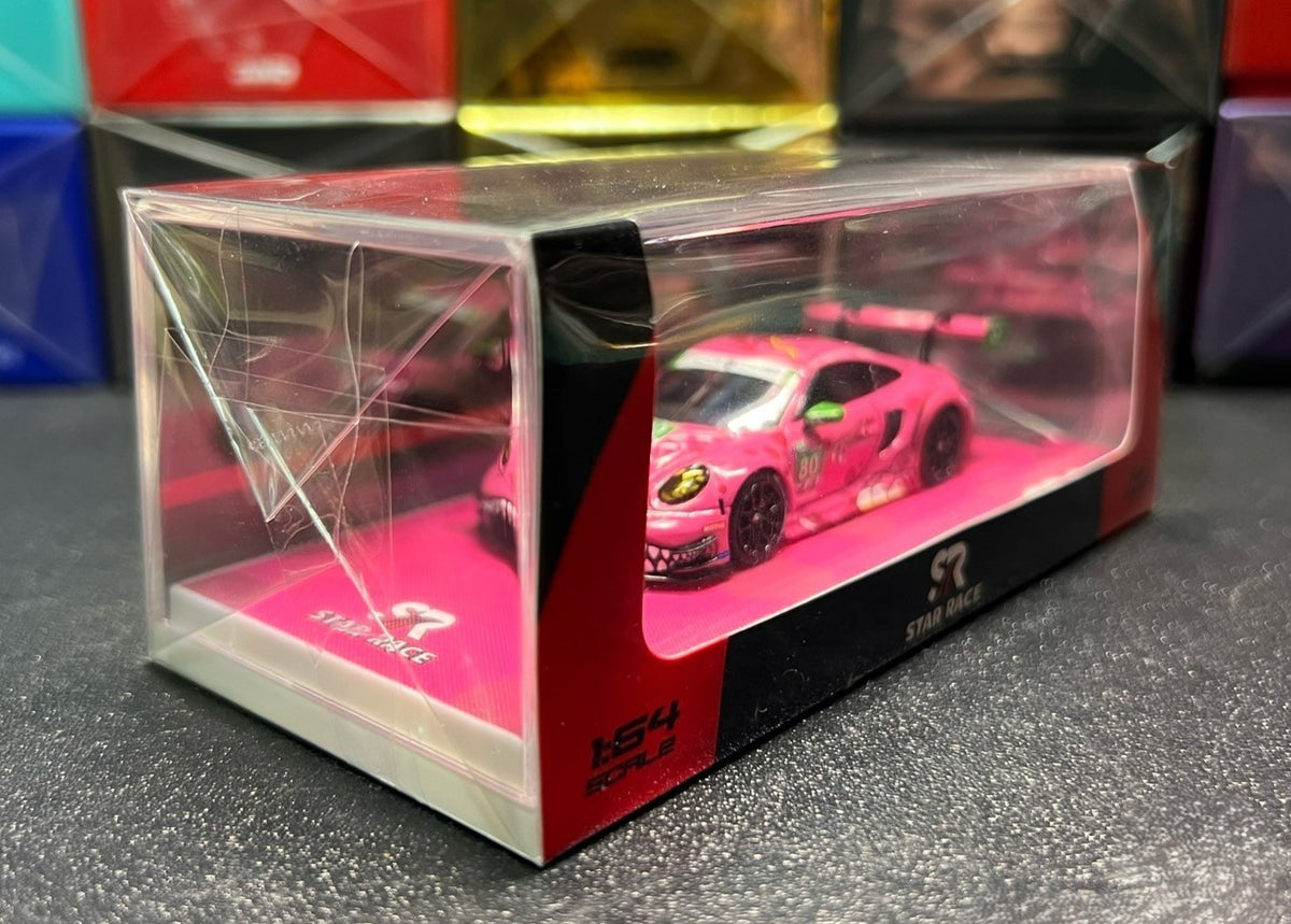 Star Race 1/64 Porsche 911 GT3 R #80 Pink Dino Green Ear Diecast Car