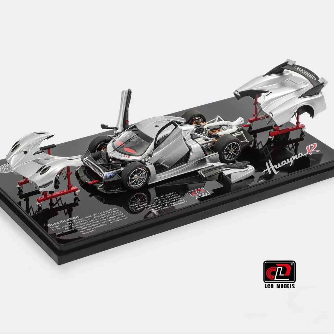 LCD Models 1/43 Pagani Huayra R Silver Full Opening Diecast Model