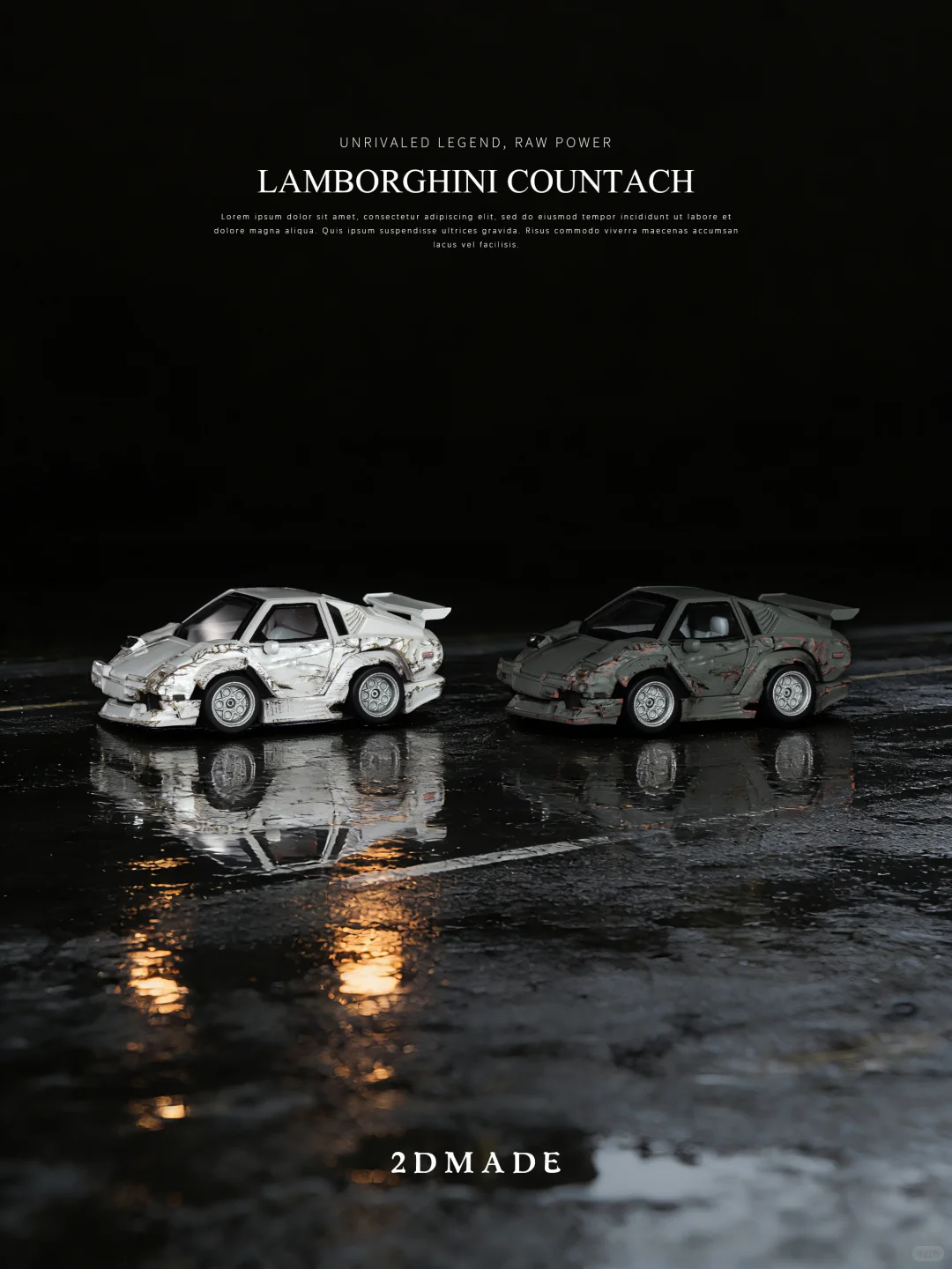 2D Made Lamborghini Countach Black LSK-0013 1/64 Custom Model Car