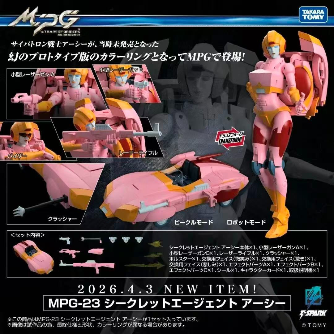 Takara Tomy MPG-23 Arcee Secret Agent Pink Transformers PREORDER