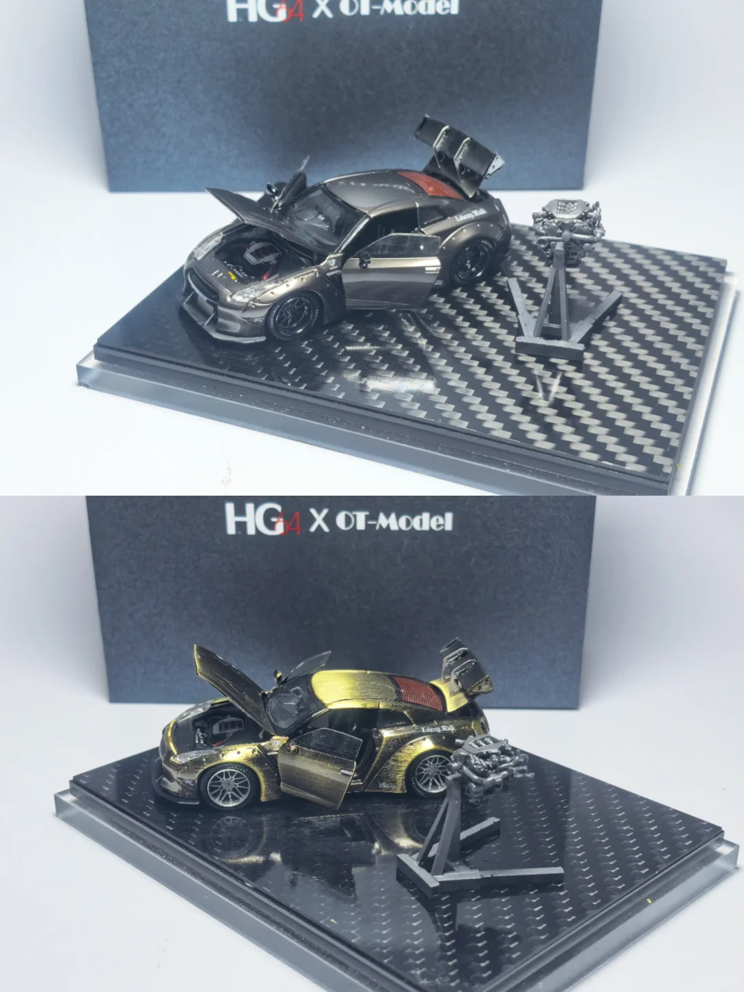 HG Model Nissan GTR R35 Open Engine Gold Silver 1/64 Diecast Limited 400 pics