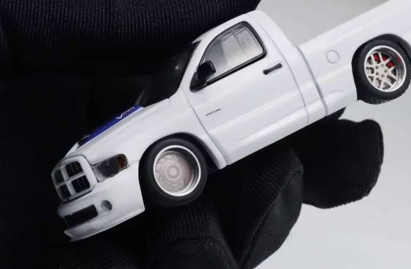 GCD Shoom 1/64 Dodge RAM SRT-10 Pickup White Blue Stripe Diecast Model