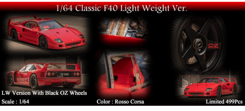 MY64 1/64 Ferrari F40 Rosso Corsa Black Wheels Lightweight Ver. Resin Model
