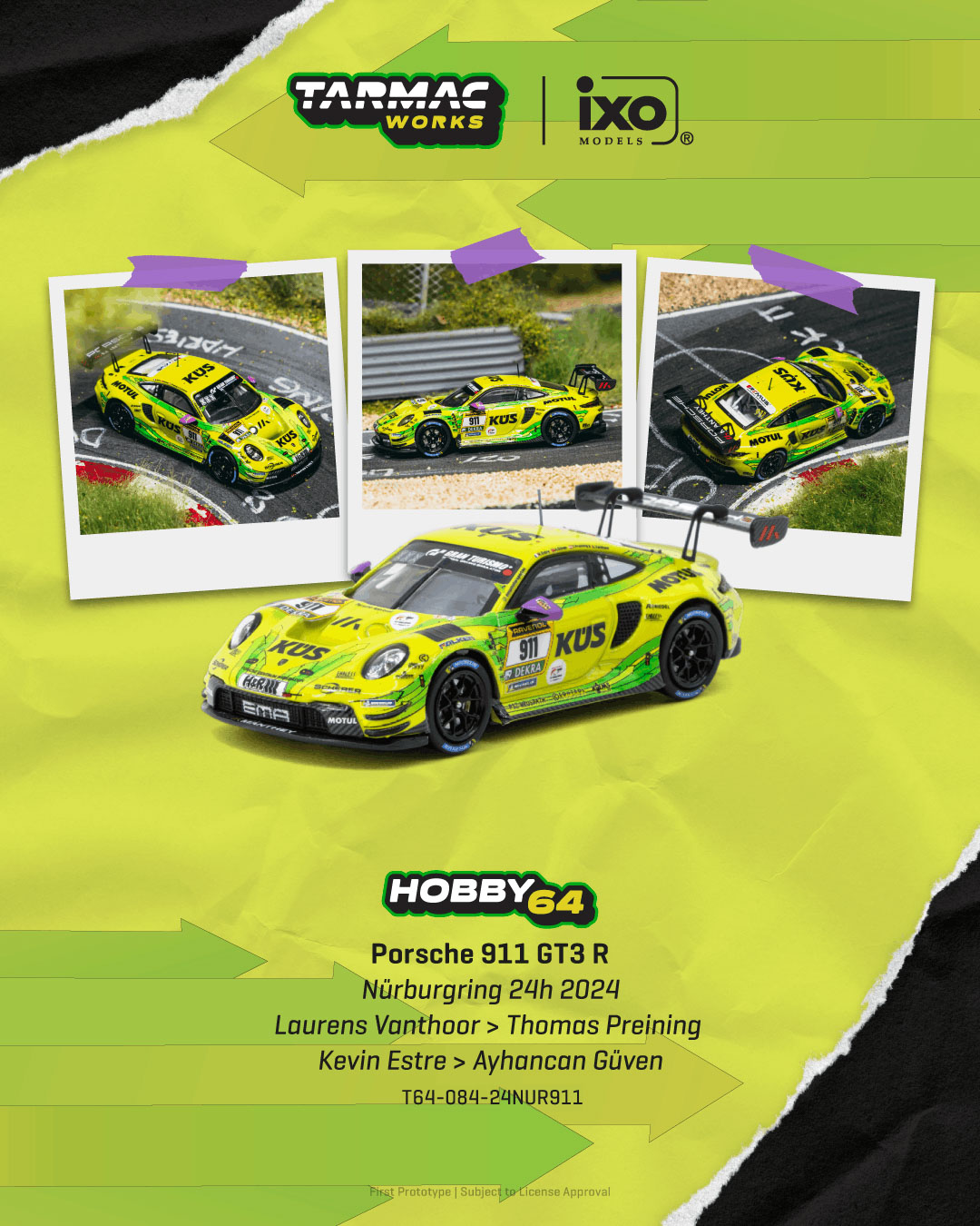 Tarmac Works HOBBY64 Porsche 911 GT3 R 911 Nurburgring 24h 2024 Preorder