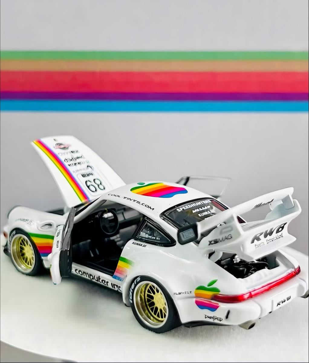 PGM 1:64 Porsche 964 RWB White Apple Round Box Deluxe Alloy Model