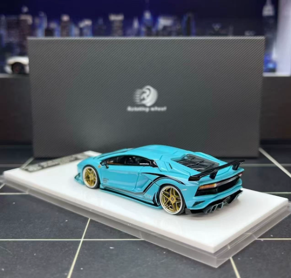 Rotating Wheel 1:64 Lamborghini Aventador S Rowen Pearl Blue Gold Limited 999