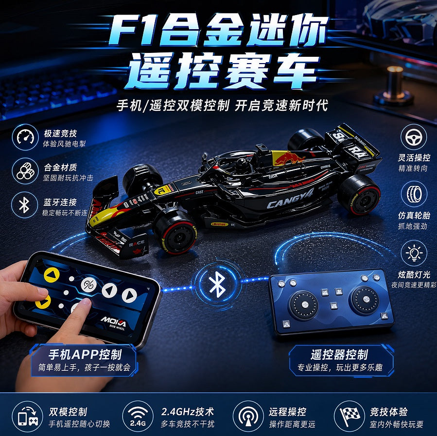 F1 1/64 Alloy RC Racing Car, Dual-Mode Phone/Remote, Black