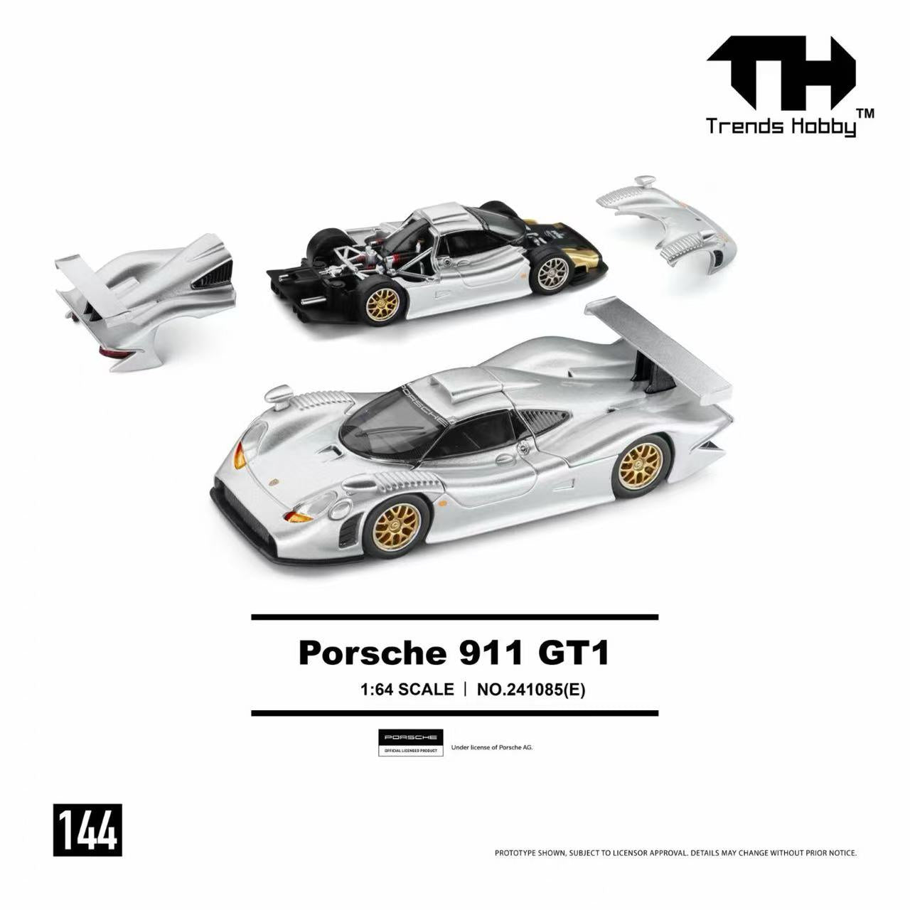 Trends Hobby 1/64 Porsche 911 GT1 1998 Silver Preorder