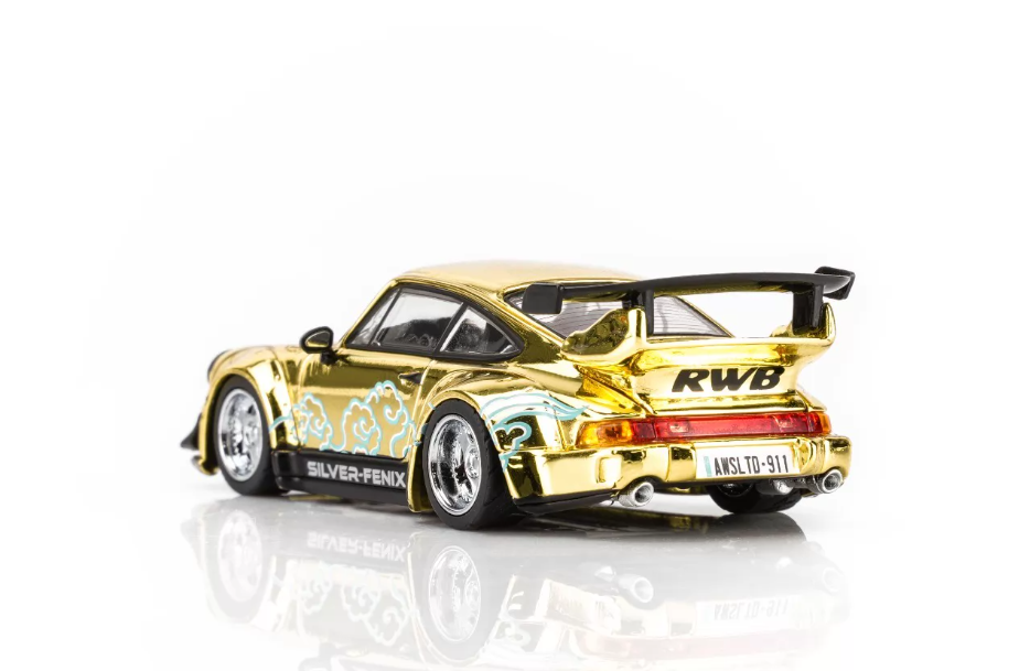 MOTORHELIX 1/64 RWB Porsche 964 SILVER-FENIX Gold Chrome LE