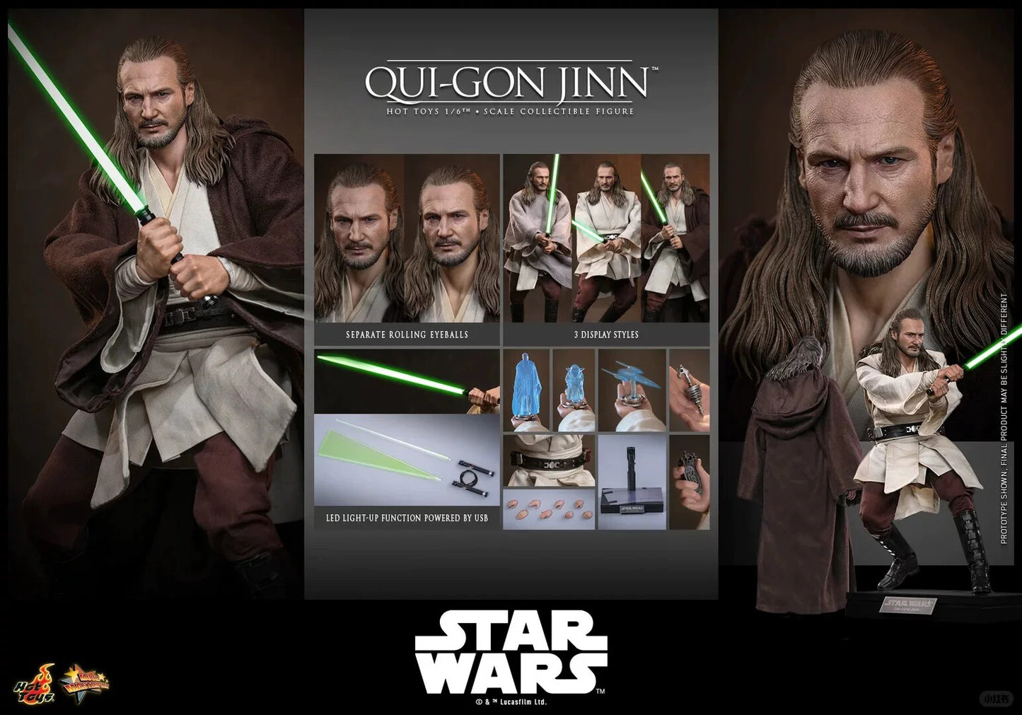 Hot Toys Star Wars Qui-Gon Jinn Rooted Hair 1/6 Figure Preorder 2028