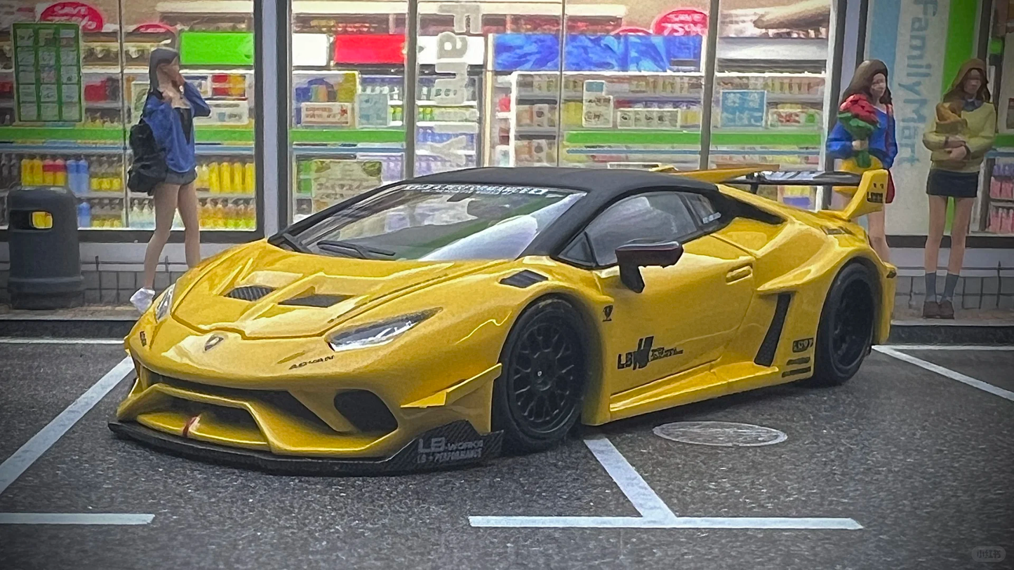King Model Lamborghini Huracan LBWK Widebody Yellow 1/64 Diecast Car