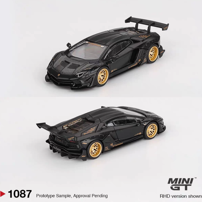 MINI GT 1087 Lamborghini Aventador LB-WORKS Black Gold Widebody 1/64