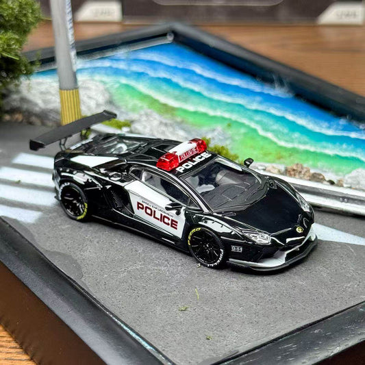 King Model Lamborghini Aventador LP700 Police 1/64 Diecast Model Car Black