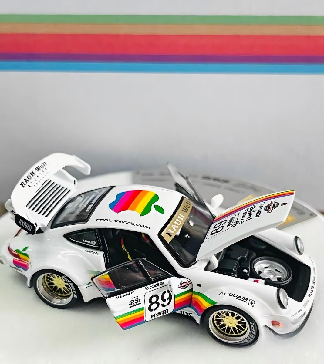 PGM 1:64 Porsche 964 RWB White Apple Round Box Deluxe Alloy Model