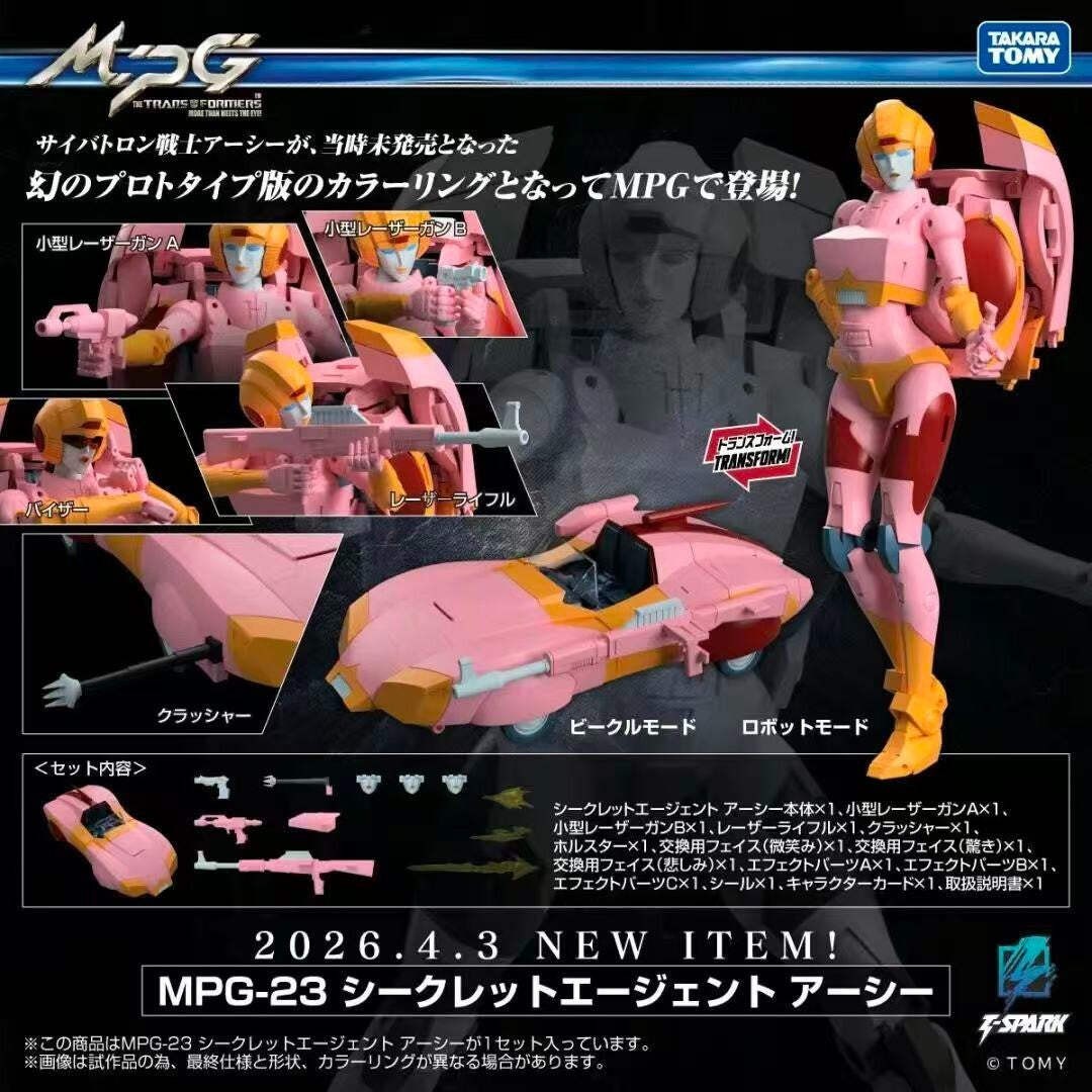 Takara Tomy MPG-23 Arcee Secret Agent Pink Transformers PREORDER