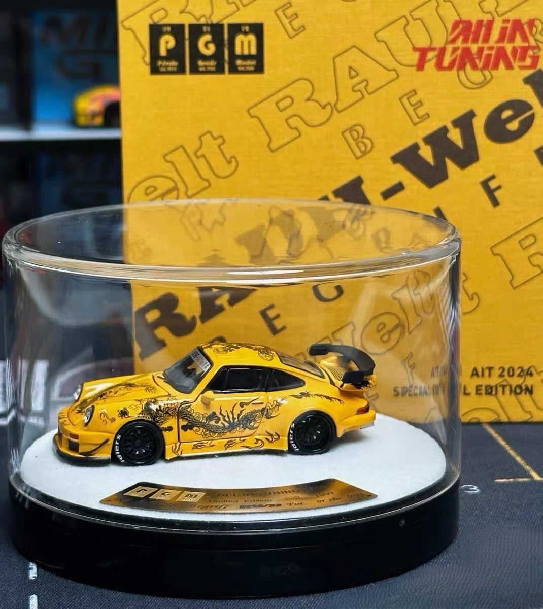 PGM RWB Porsche 964 Yellow Dragon Limited 999pcs 1/64 Diecast Model Car