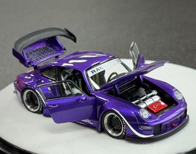 PGM RWB Porsche 993 Army Girl Purple 1/64 Diecast Model Car Full Opening Limited