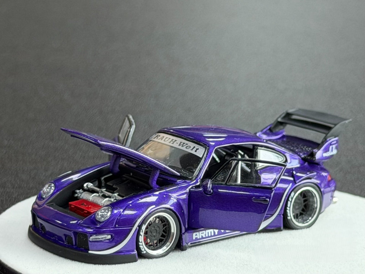 PGM RWB Porsche 993 Army Girl Purple 1/64 Diecast Model Car Full Opening Limited