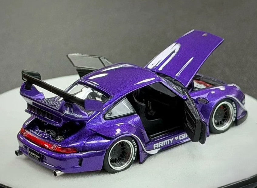 PGM RWB Porsche 993 Army Girl Purple 1/64 Diecast Model Car Full Opening Limited