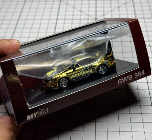 Motorhelix 1/64 Porsche 964 RWB Silver-Fenix Gold TMCS Exclusive