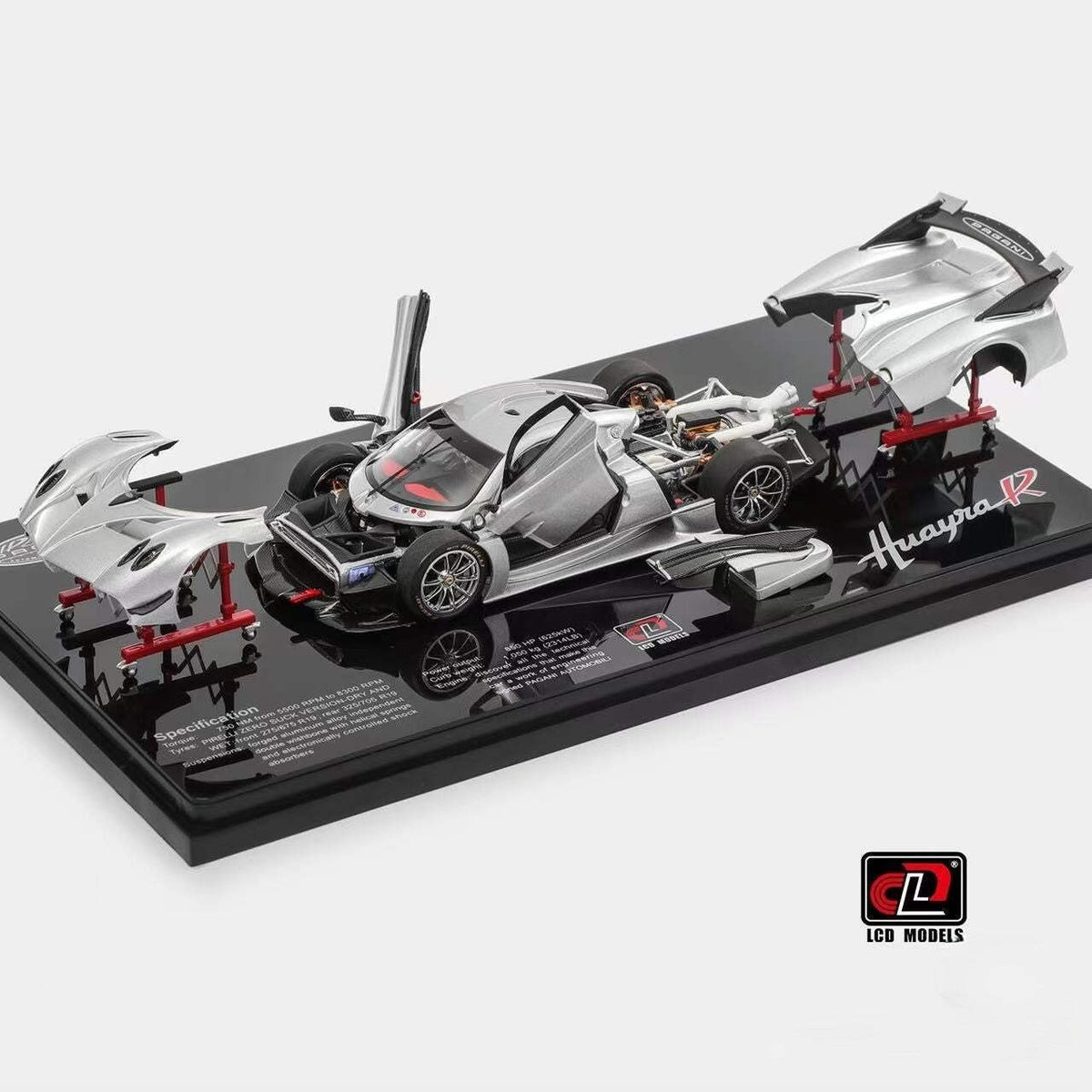 LCD Models 1/43 Pagani Huayra R Silver Full Opening Diecast Model