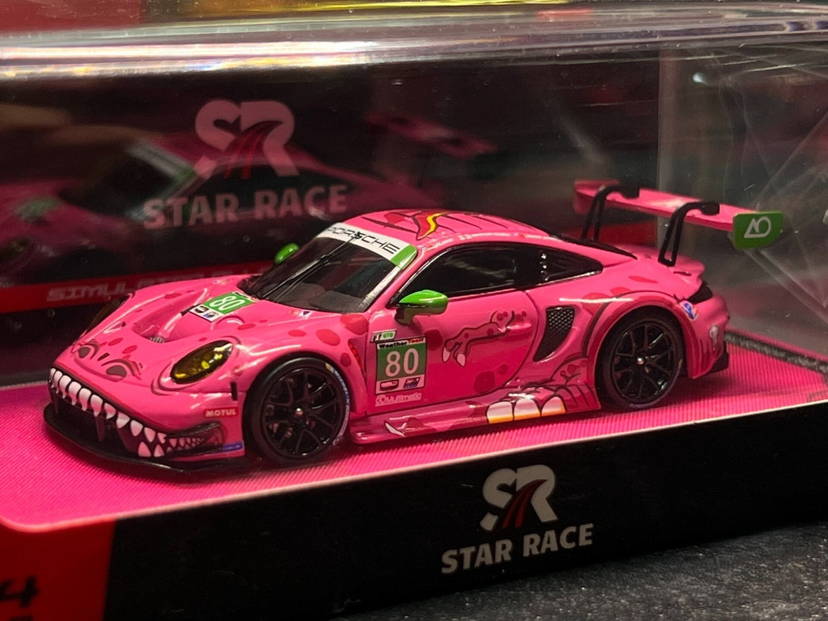 Star Race 1/64 Porsche 911 GT3 R #80 Pink Dino Green Ear Diecast Car