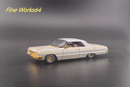 Fine Works 1/64 Chevy Impala Lowrider White & Gold Hopping Edition