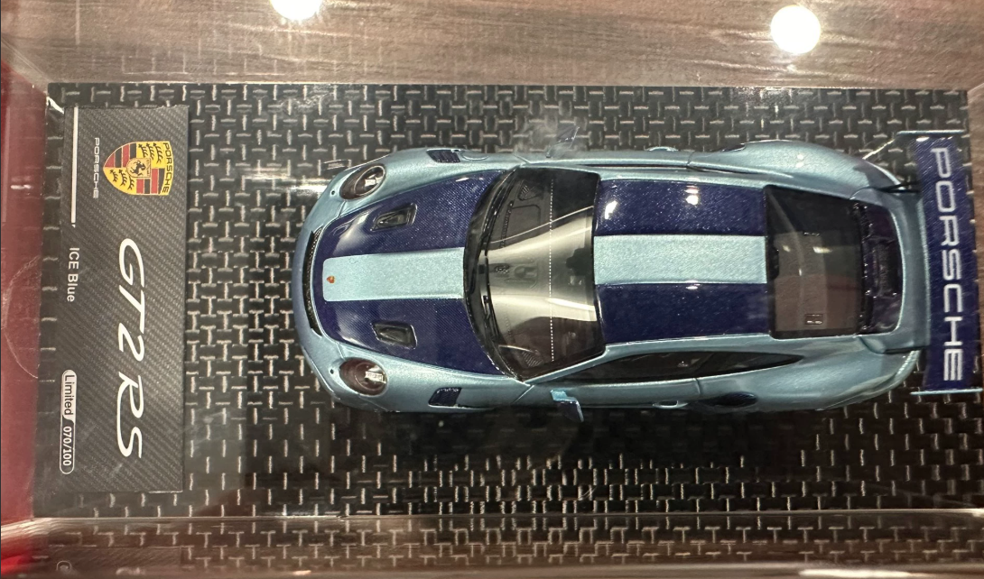 DMH 1:64 Porsche 911 GT2 RS Ice Blue Limited Edition Resin Model (700 pcs)