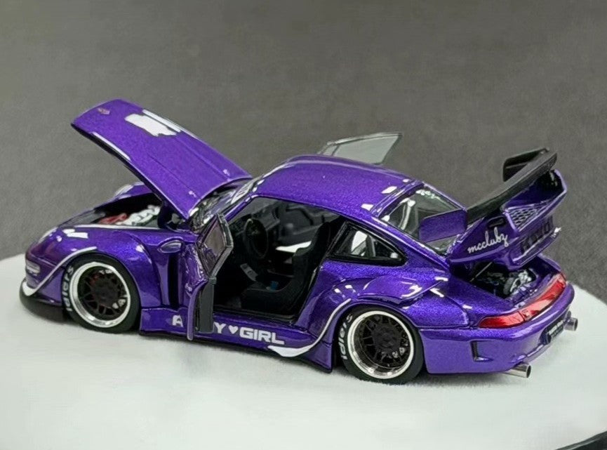 PGM RWB Porsche 993 Army Girl Purple 1/64 Diecast Model Car Full Opening Limited