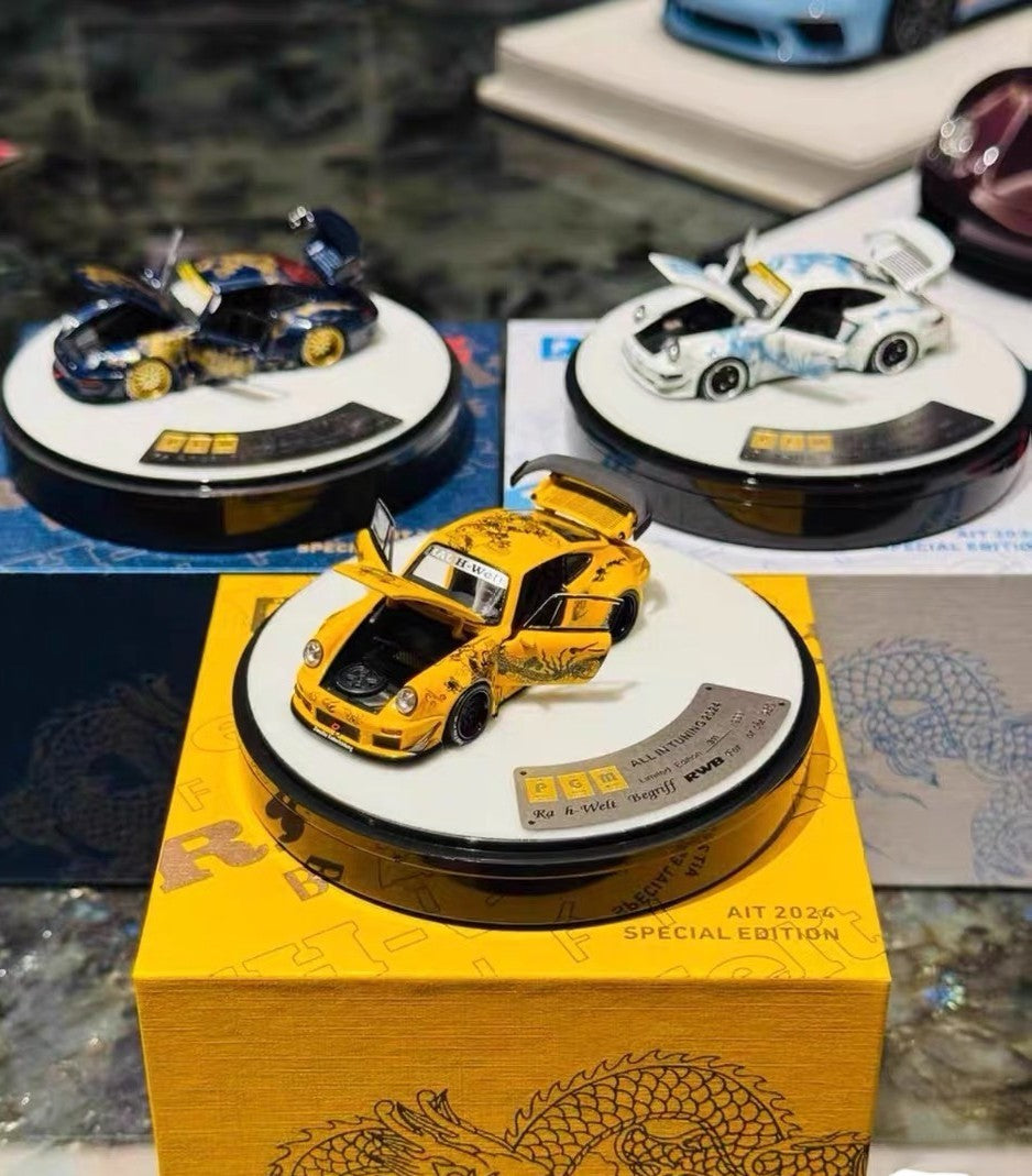 PGM RWB Porsche 964 Yellow Dragon Limited 999pcs 1/64 Diecast Model Car