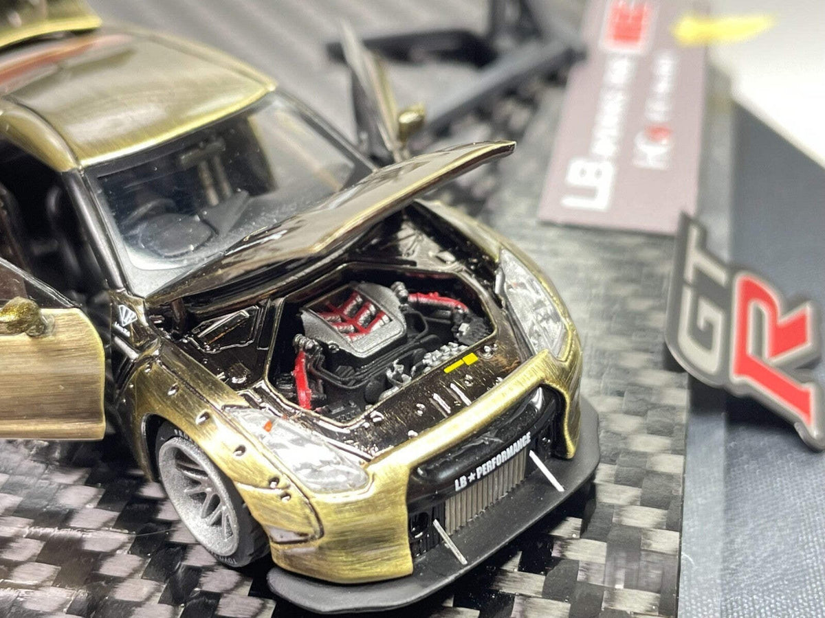 LB Works R35 GT-R Gold Chrome 1/64 Full Opening Diecast Model Limited 100