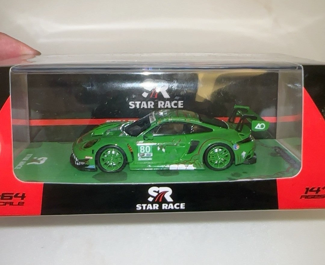 Star Race 1/64 Porsche 911 GT3 R #80 AO Green Dino Diecast Model