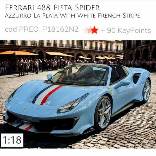 BBR 1/18 Ferrari 488 Pista Spider Azzurro La Plata Carbon Base Preorder