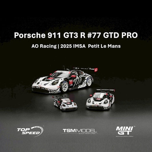 MINI GT 1/64 Porsche 911 GT3 R #77 AO Racing Skeleton Rexy