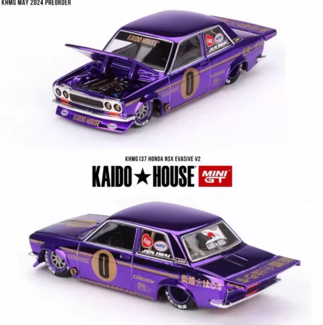 MINI GT Kaido House 1/64 Datsun 510 Pro Street Chrome Purple