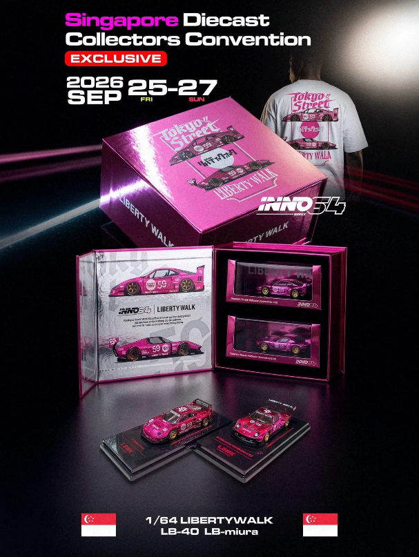 INNO64 1/64 Liberty Walk LB-40 & LB-Miura Singapore SDCC 2026 Pink Set