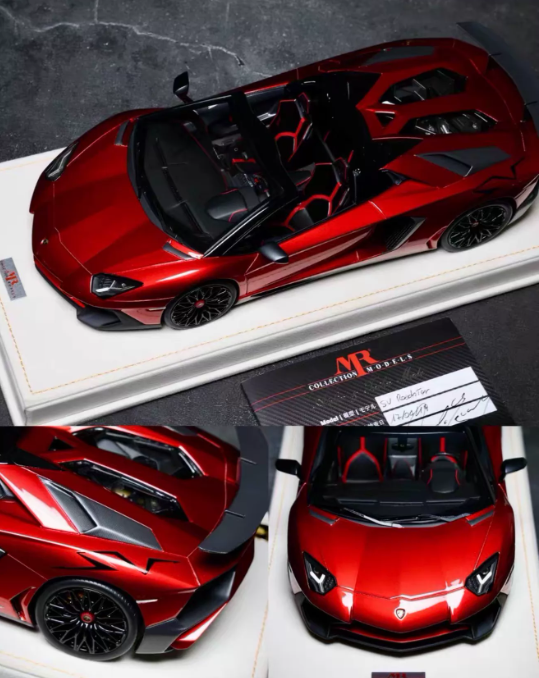 MR Collection Models 1/18 Lamborghini Aventador SV Roadster One-Off Metal Red