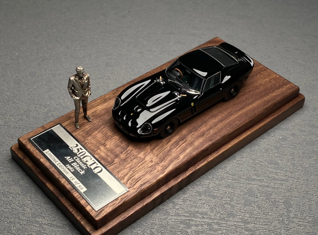 MY64 M64X 1:64 Ferrari 250 GTO Piano Black Resin Model with Wooden Base