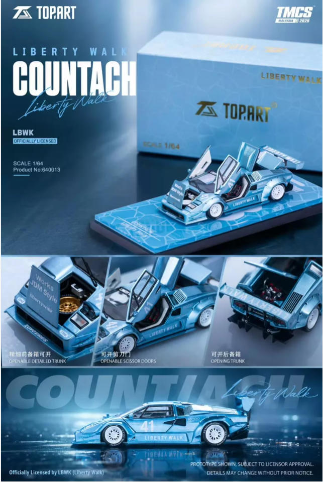 TOPART 1/64 LBWK Countach Ice Blue 2026 Malaysia Show Exclusive