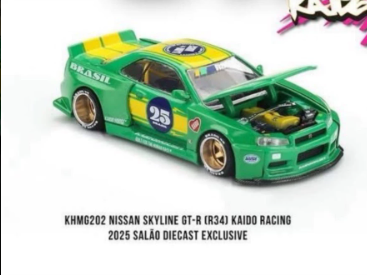MINI GT Kaido House R34 Kaido Racing Brasil Green Salão Exclusive 1/64