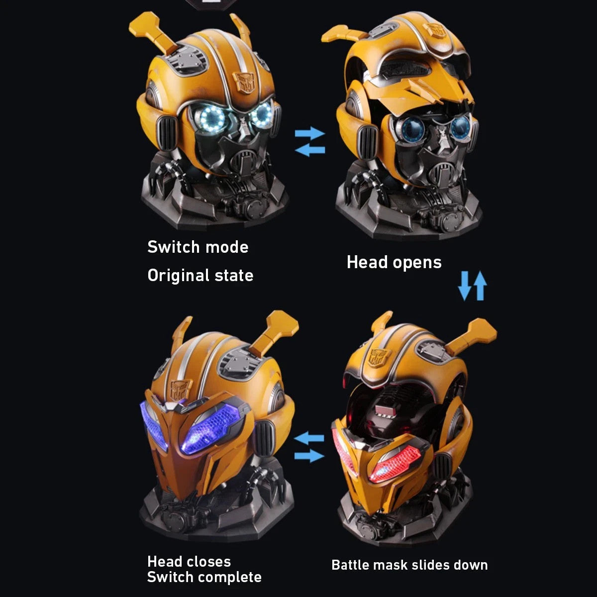 Transformers Bumblebee Wearable Helmet LED Light Voice Control Mask w/ Stand