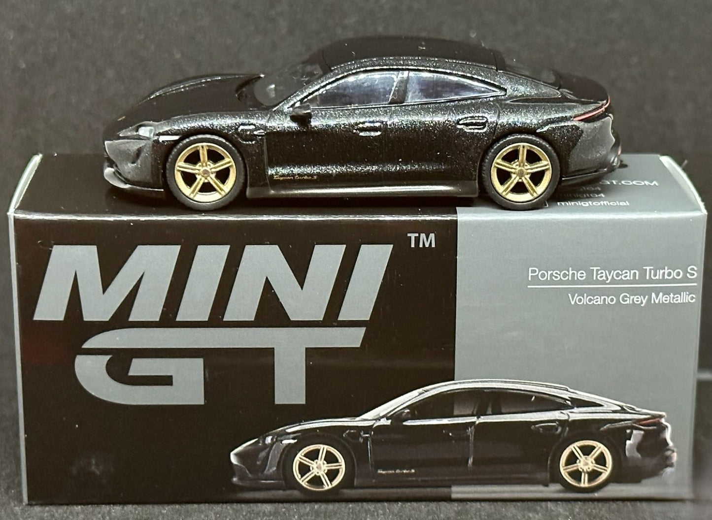 Mini GT 433 Porsche Taycan Turbo S Volcano Grey Metallic 1/64 Diecast Brand New