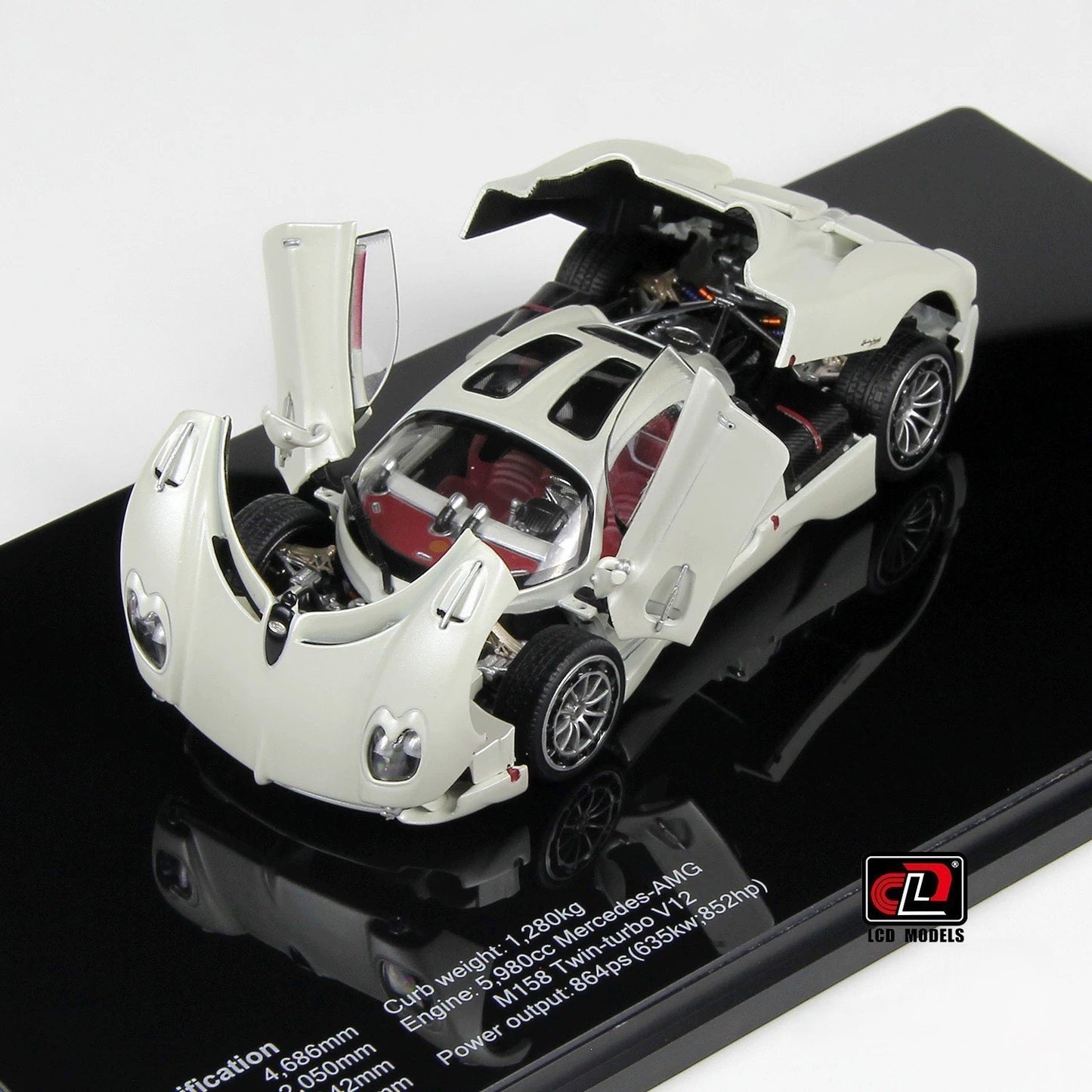 LCD 1/43 Pagani Utopia White Full Opening Diecast Model