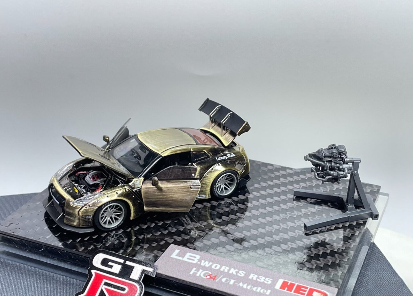 LB Works R35 GT-R Gold Chrome 1/64 Full Opening Diecast Model Limited 100