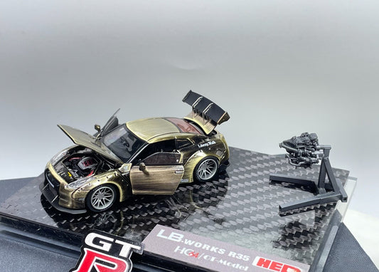 LB Works R35 GT-R Gold Chrome 1/64 Full Opening Diecast Model Limited 100
