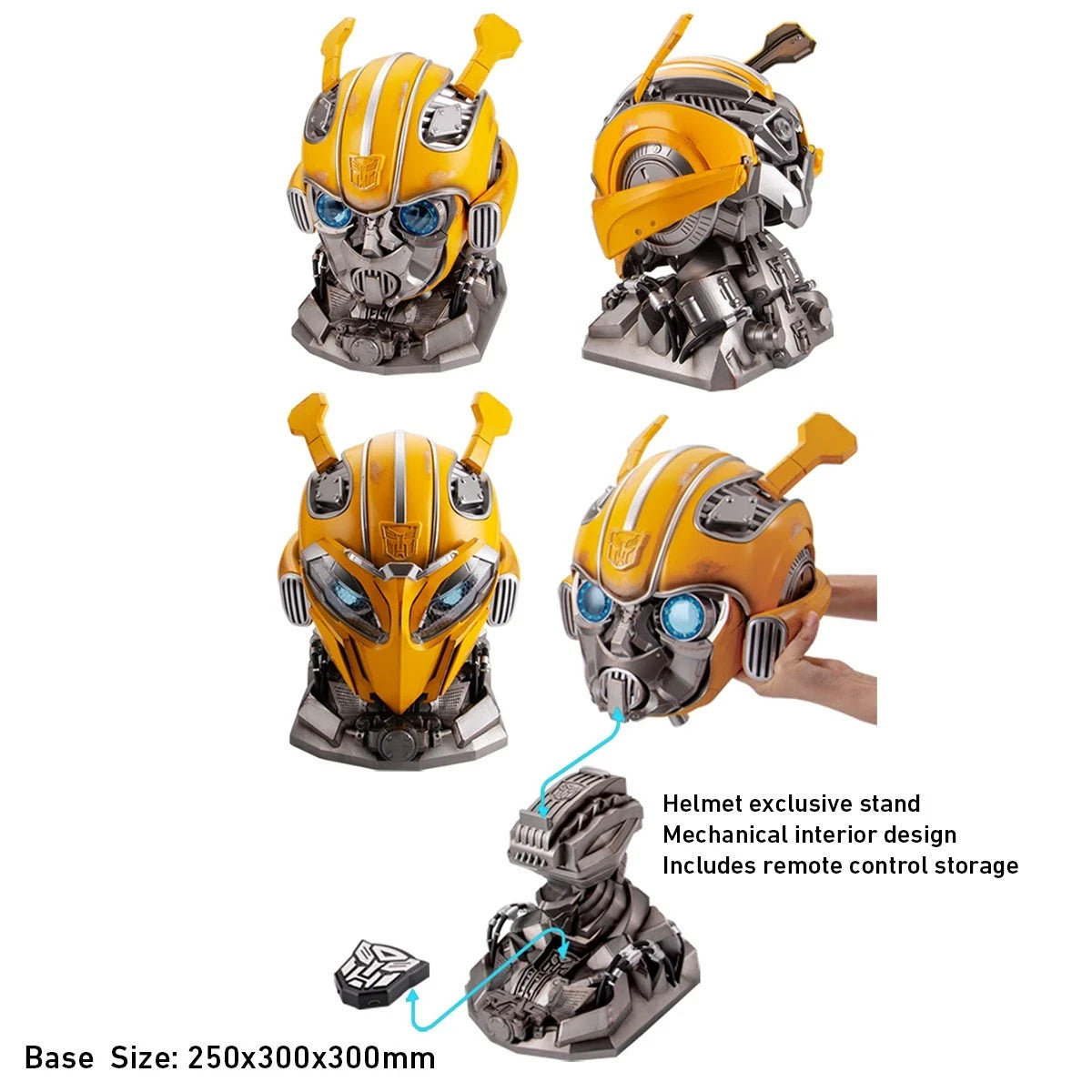 Transformers Bumblebee Wearable Helmet LED Light Voice Control Mask w/ Stand