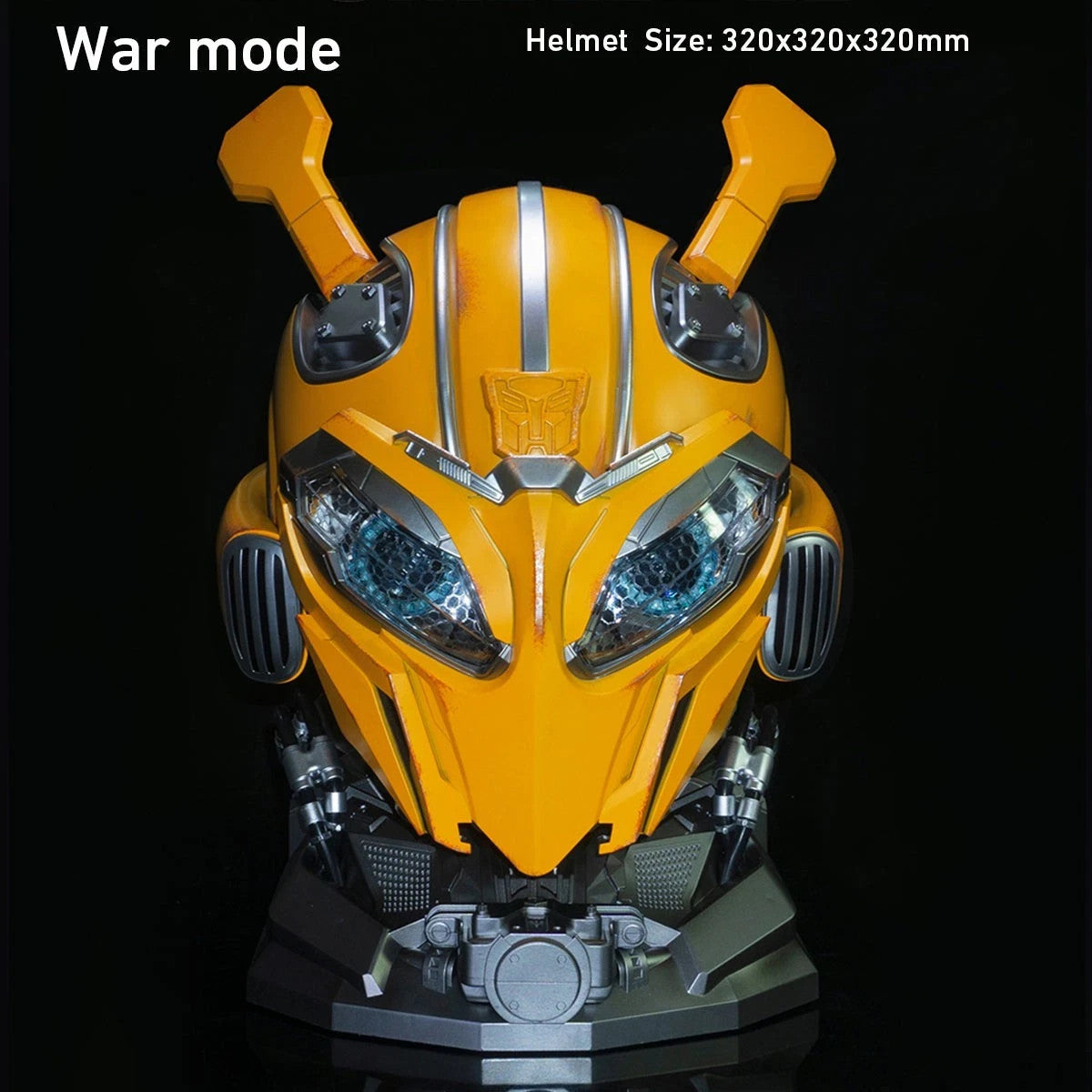 Transformers Bumblebee Wearable Helmet LED Light Voice Control Mask w/ Stand