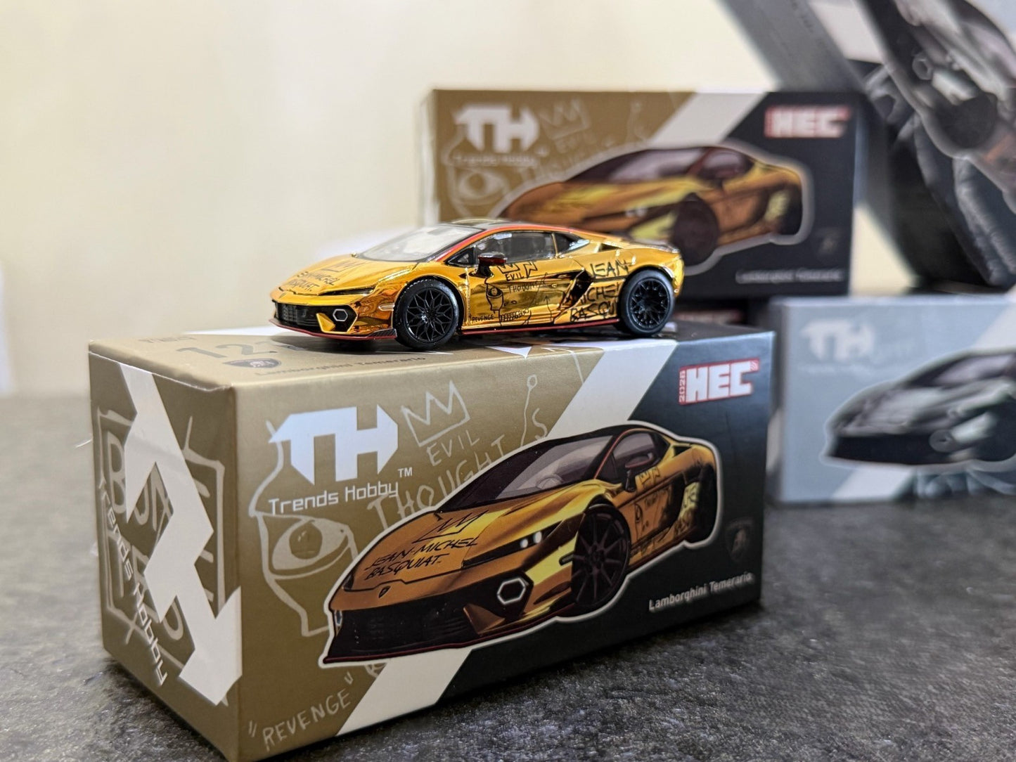 TH 1/64 Lamborghini Temerario Gold Basquiat Art Car HEC Limited
