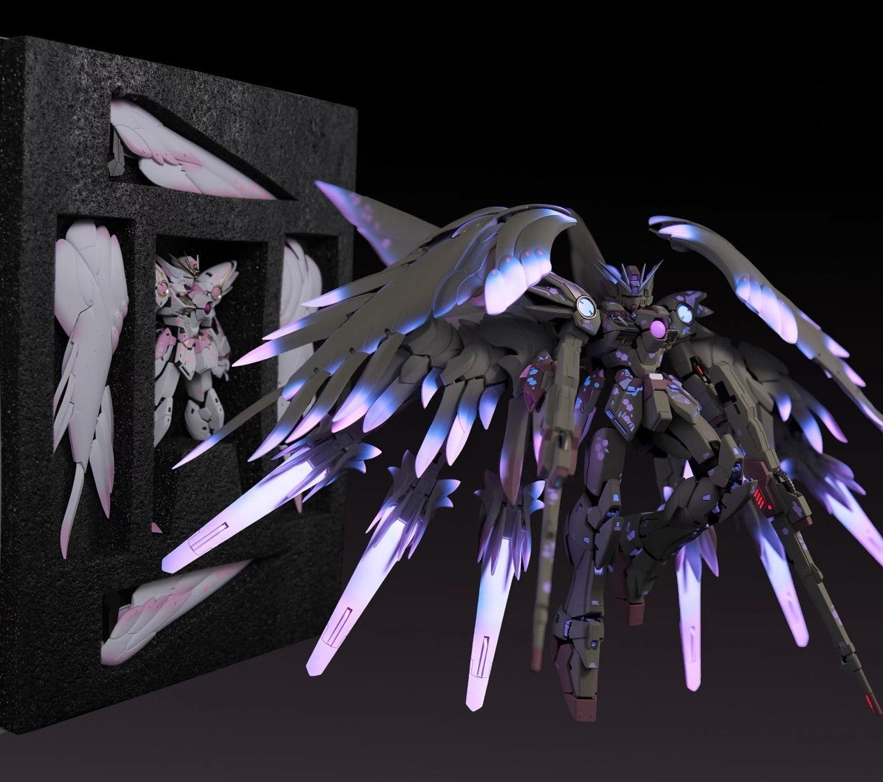 Wing Gundam Zero Custom–Dark Sakura Ver. | LED Light-Up Wings Hand-Painted Custo